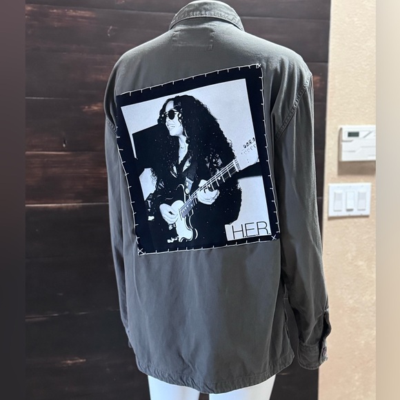 H.E.R. Utility Jacket Army Green Distressed Oversized The Normal Brand Jacket - Picture 3 of 8